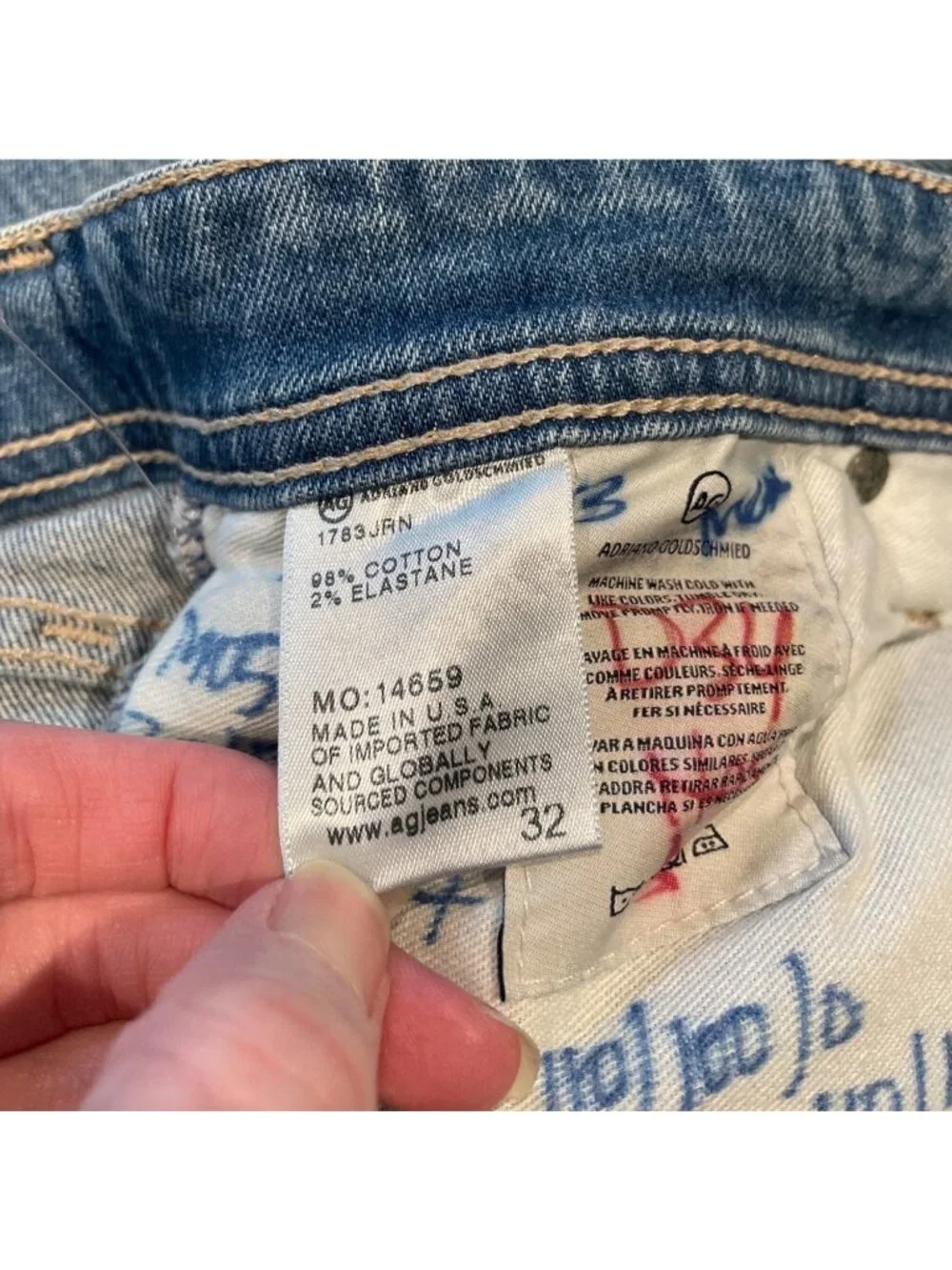 AG Tellis Modern Slim Jean Mens 32x33 Stretch Light Blue Faded Distressed Ripped